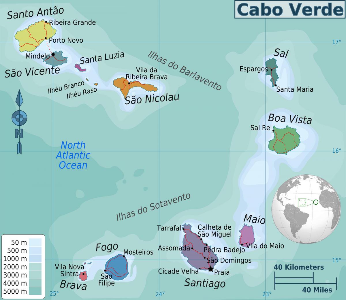 Kap Verde-øerne i kortet