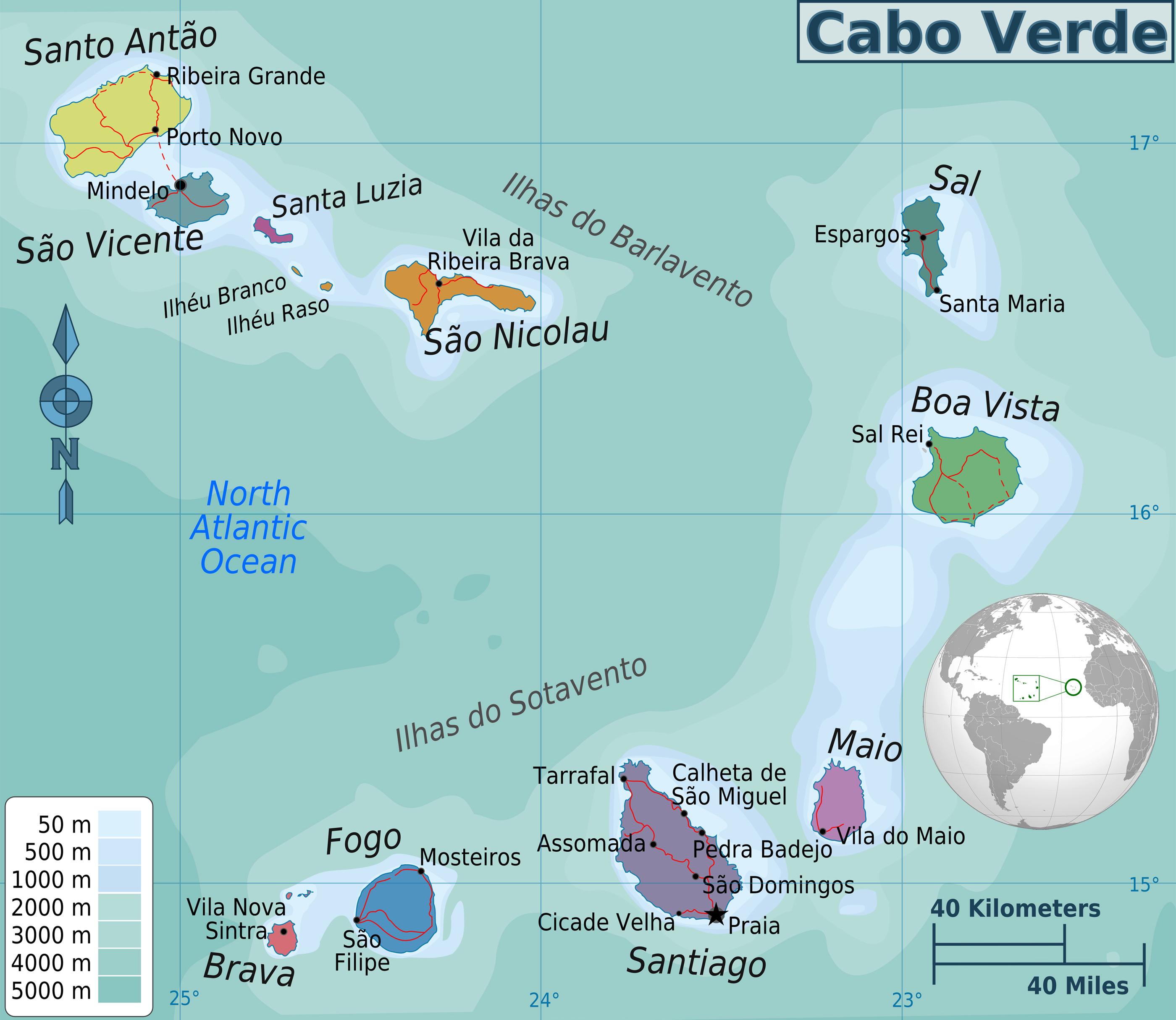 indsigelse kollektion Mindst Cape Verde kort - Kap Verde-øerne i kortet (det Vestlige Afrika - Afrika)